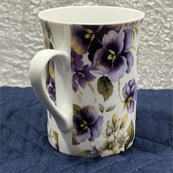 Springfield England Bone China Mug Purple Pansy Floral Coffee Cup - Picture 2 of 8